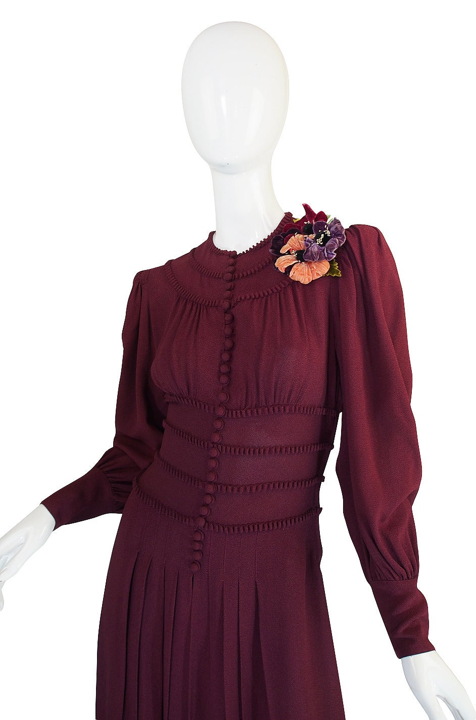 1940s Amazing Burgundy Crepe Swing Dress In Excellent Condition In Rockwood, ON
