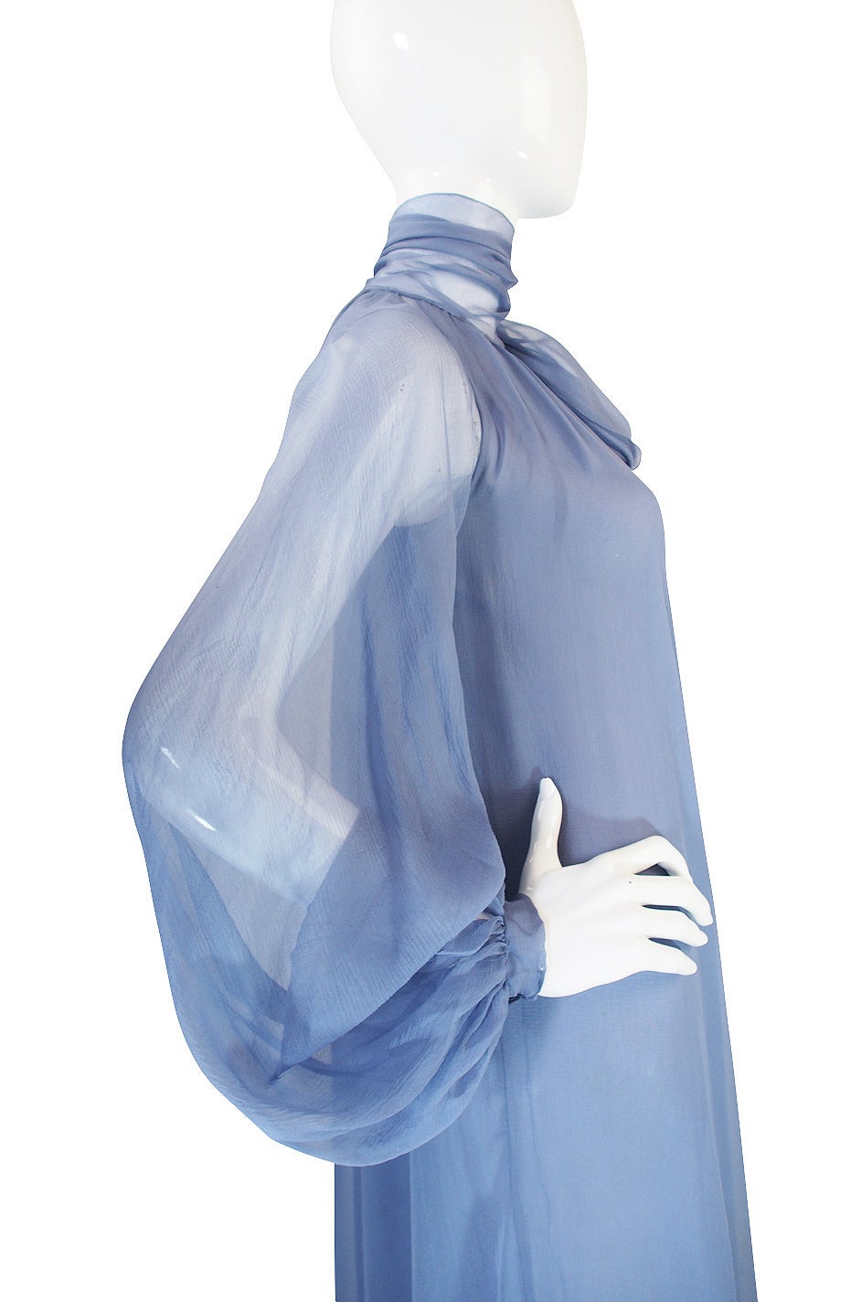 Blue Documented 1973 Haute Couture Yves Saint Laurent Silk Gown