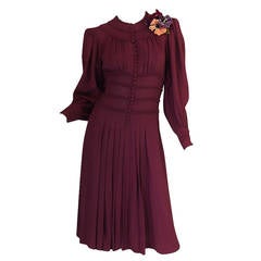 1940s Amazing Burgundy Crepe Swing Dress