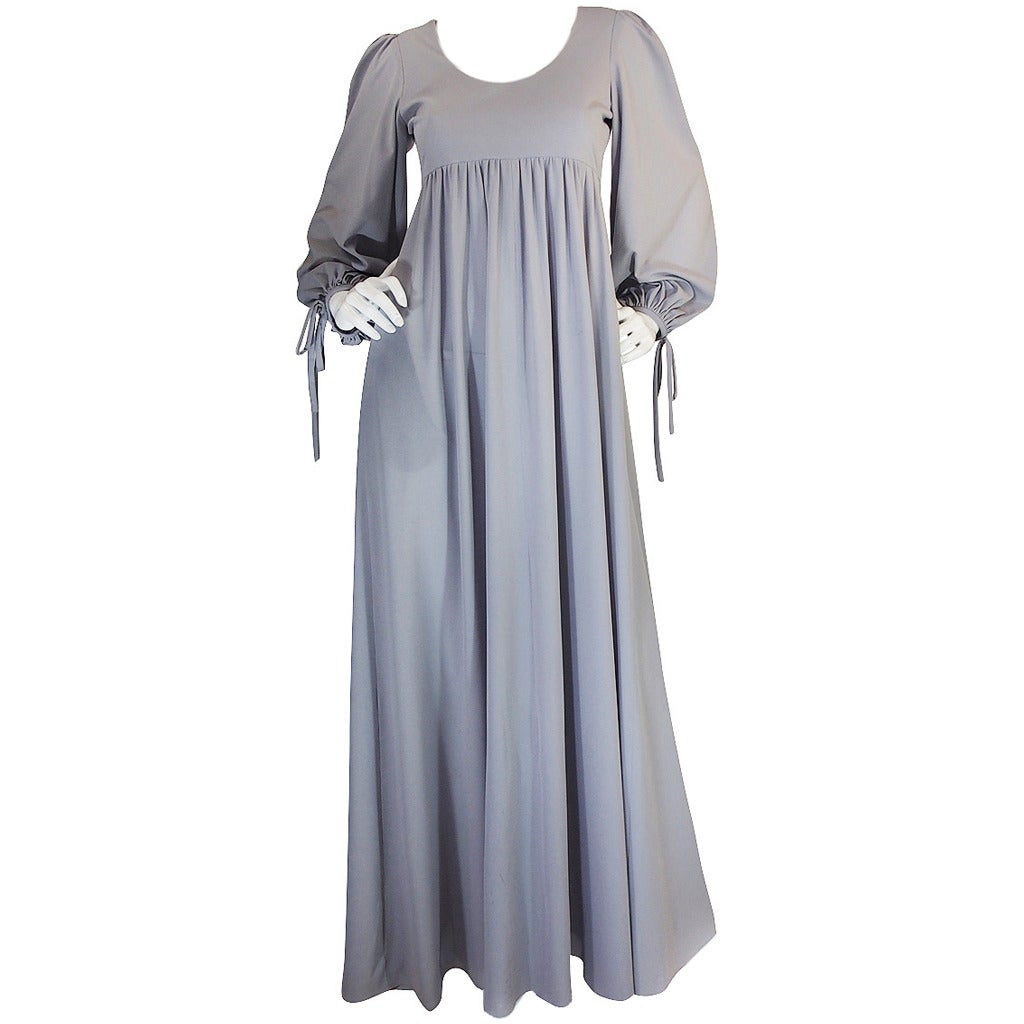 1960s Pretty Grey Blue Gina Fratini Maxi Dress