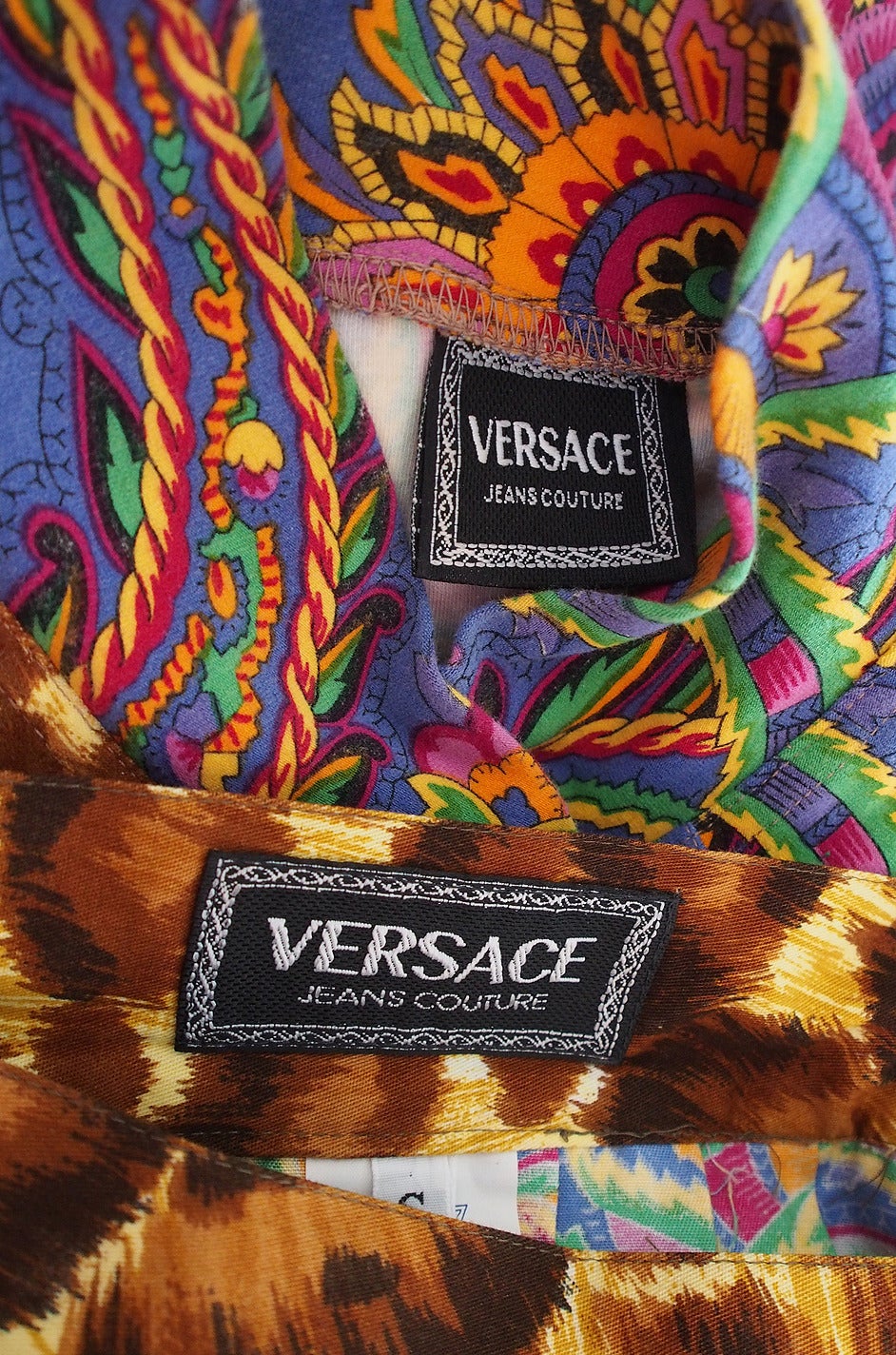1990s Versace Jeans Couture Leopard Body Suit & Skirt For Sale 6