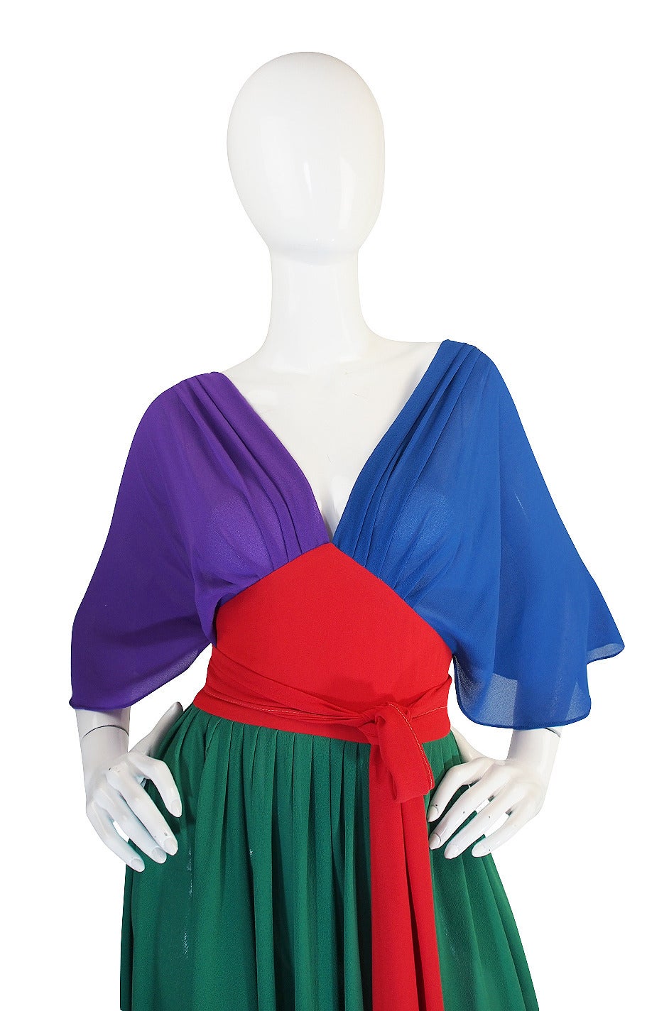 Blue 1970s Giorgio Sant 'Angelo Wrap Color Block Dress