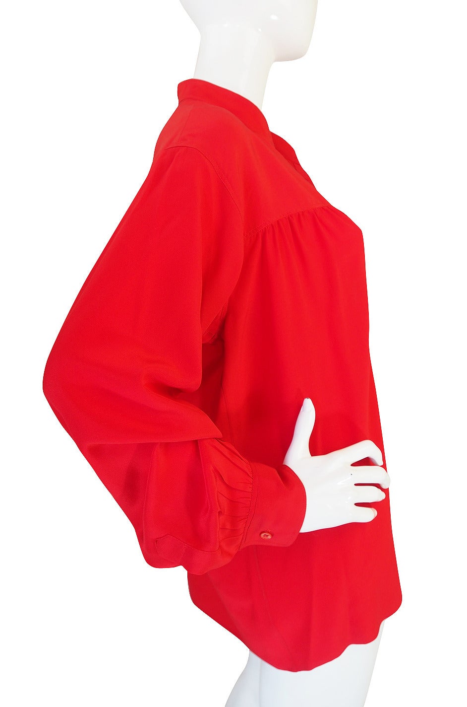 Women's 1970s Yves Saint Laurent Red Silk Smock Top