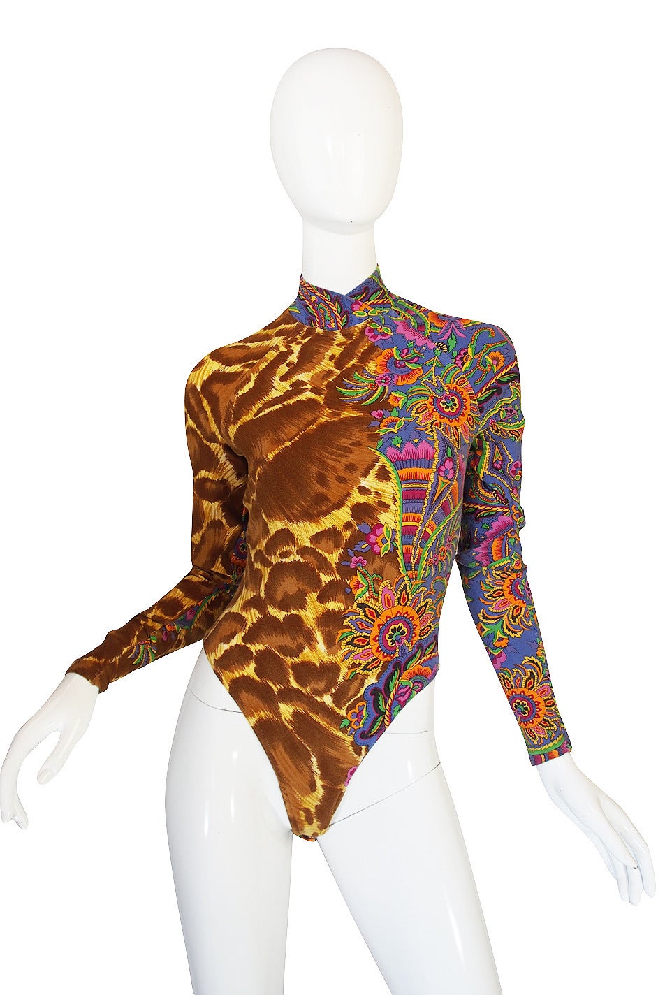 1990s Versace Jeans Couture Leopard Body Suit & Skirt For Sale 4