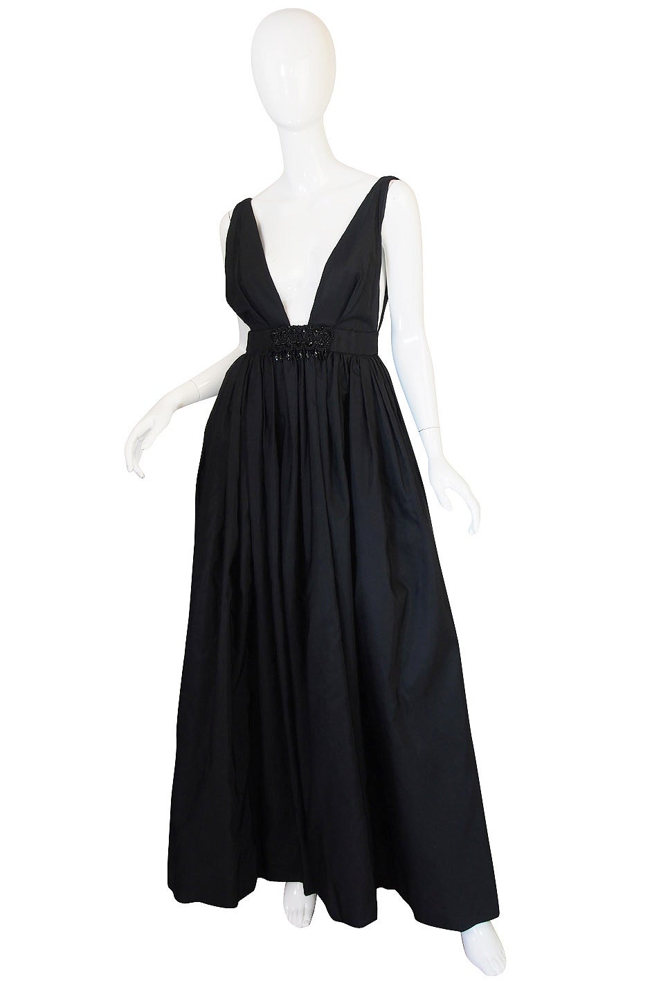 c1967 Plunging Black Silk George Halley Gown In Excellent Condition In Rockwood, ON