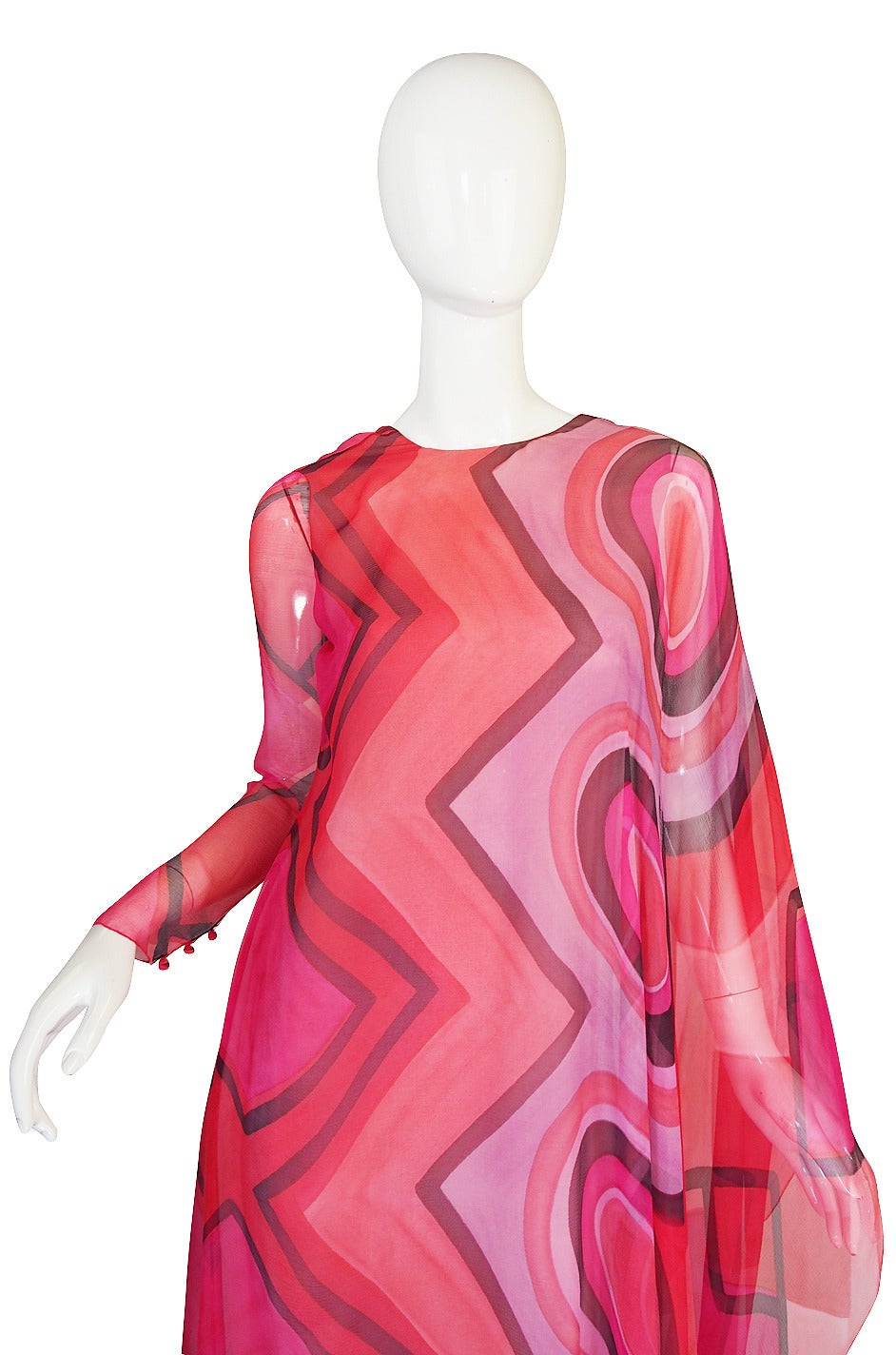 Women's 1970s Silk Chiffon Caftan Low Back Gagliano Dress For Sale