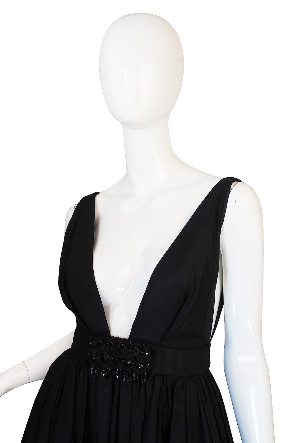 c1967 Plunging Black Silk George Halley Gown 1