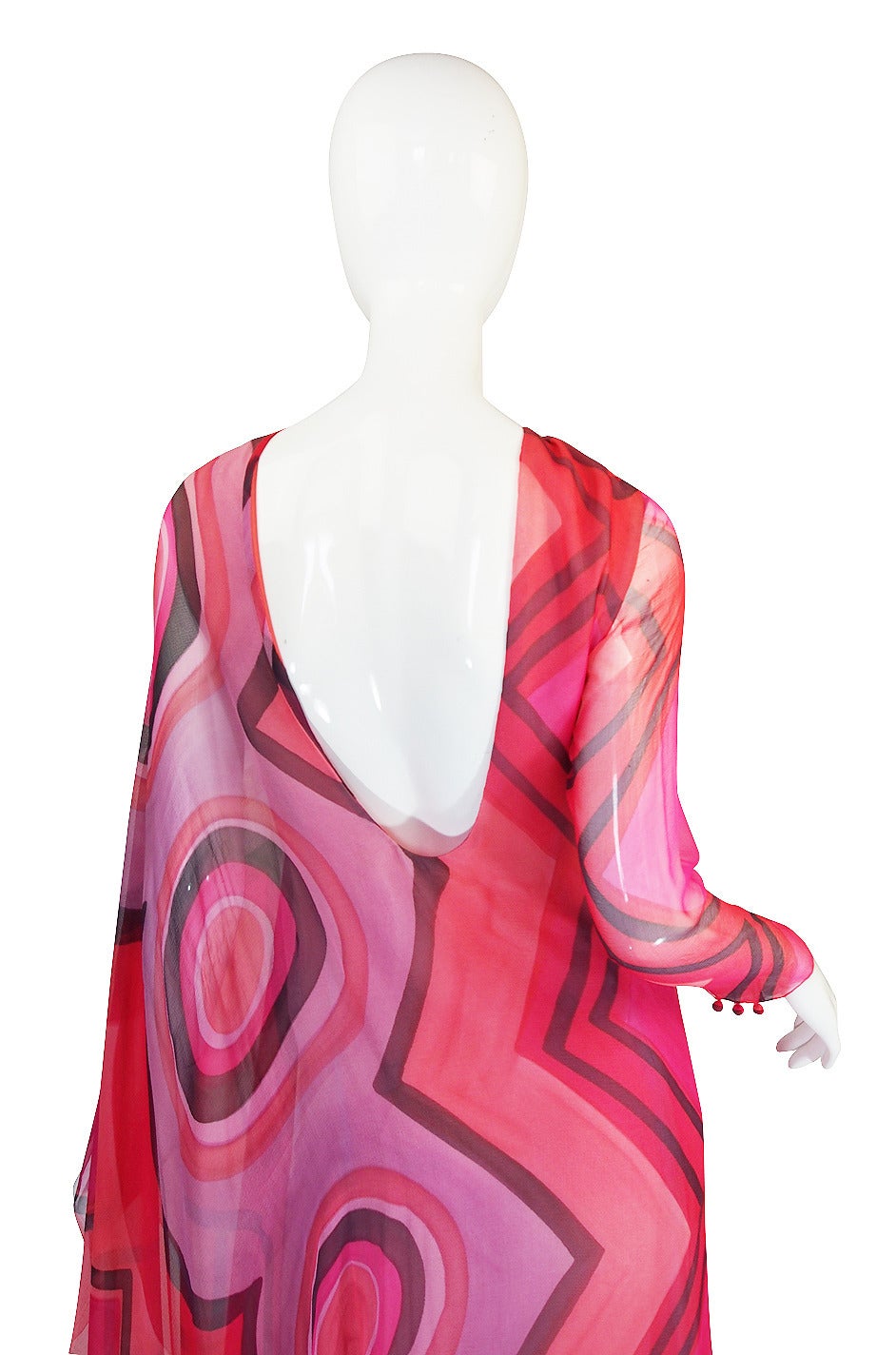 1970s Silk Chiffon Caftan Low Back Gagliano Dress For Sale 2