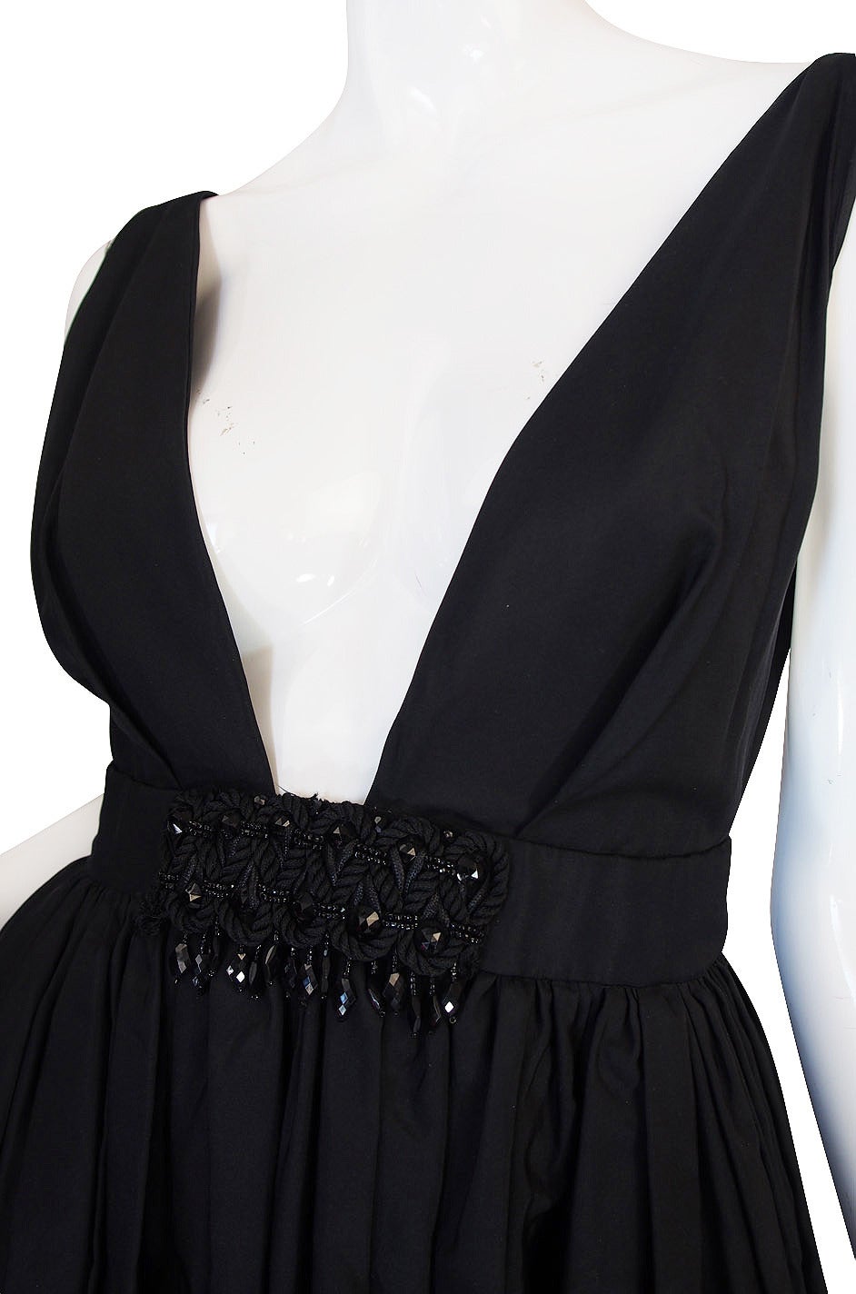 c1967 Plunging Black Silk George Halley Gown at 1stDibs