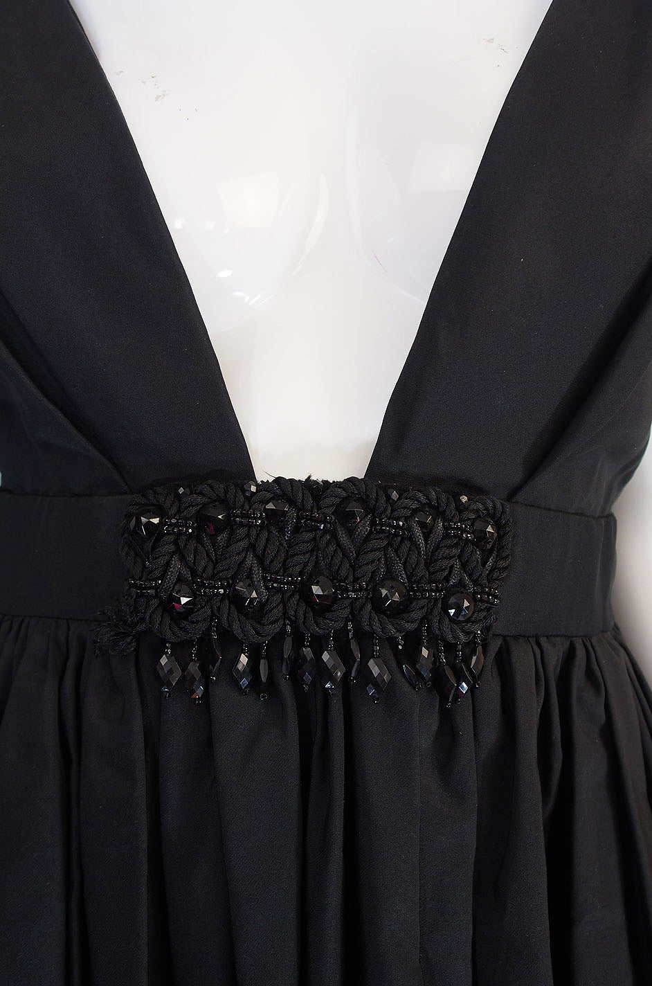 c1967 Plunging Black Silk George Halley Gown 4