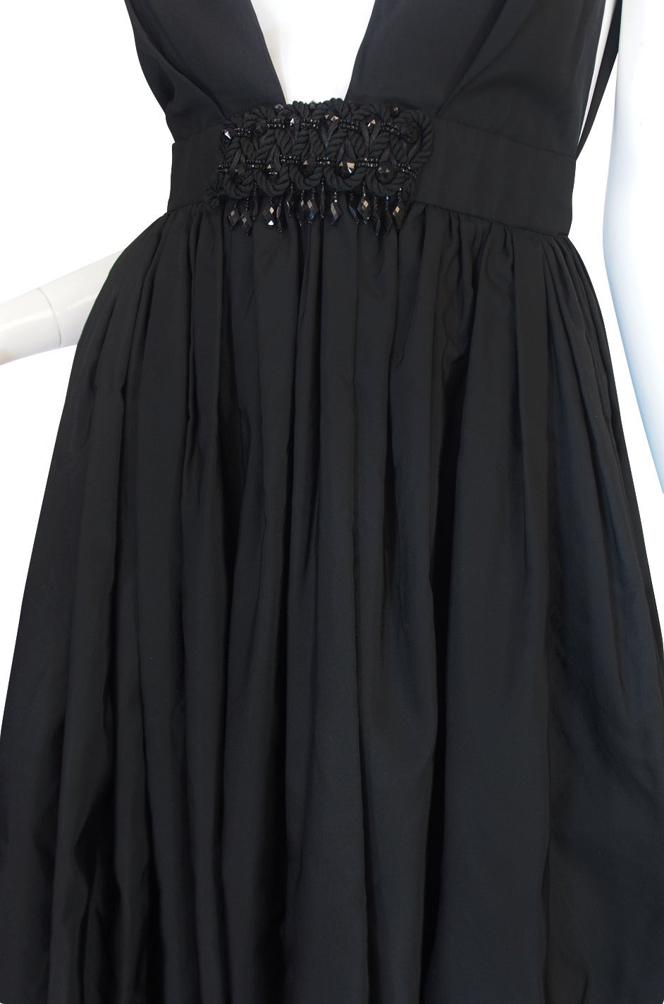 c1967 Plunging Black Silk George Halley Gown 5