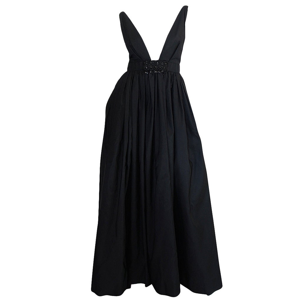c1967 Plunging Black Silk George Halley Gown at 1stdibs