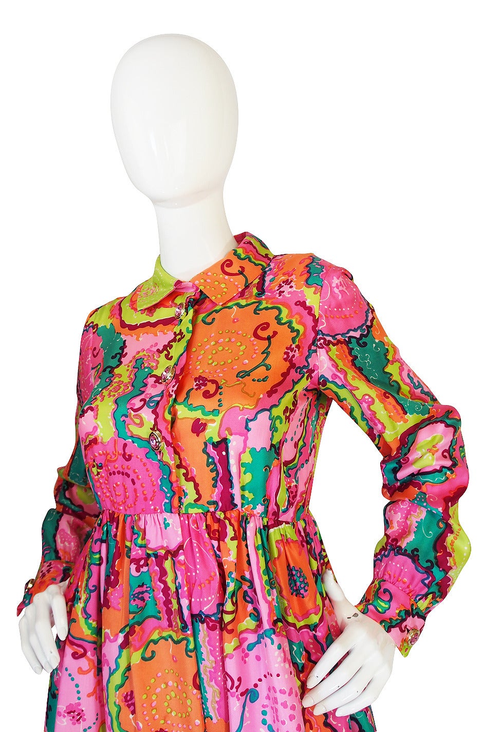 Women's 1960s Bright Print Malcolm Starr Silk Twill Dress For Sale
