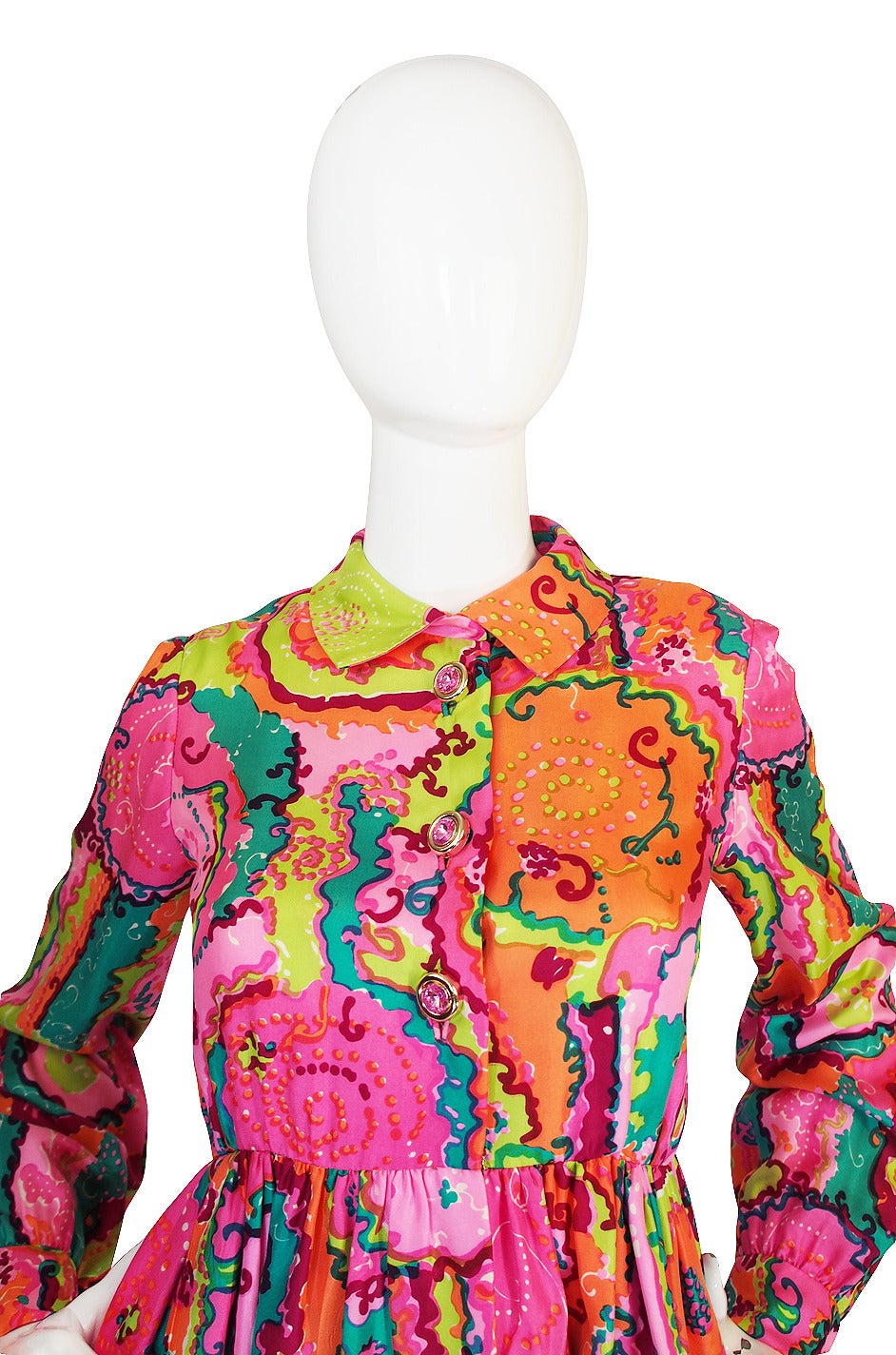 1960s Bright Print Malcolm Starr Silk Twill Dress For Sale 2