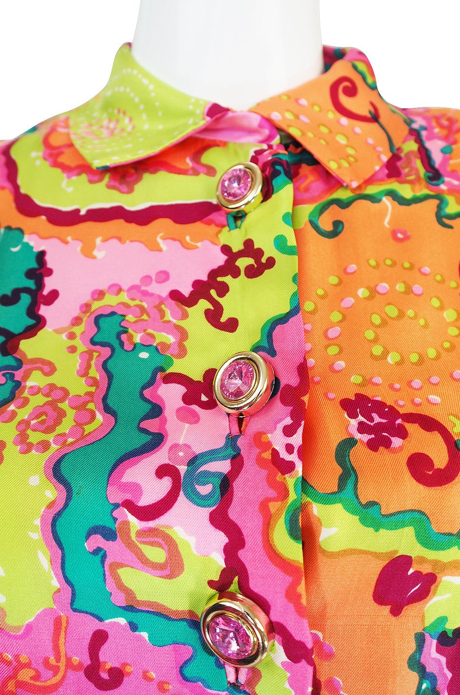 1960s Bright Print Malcolm Starr Silk Twill Dress For Sale 3