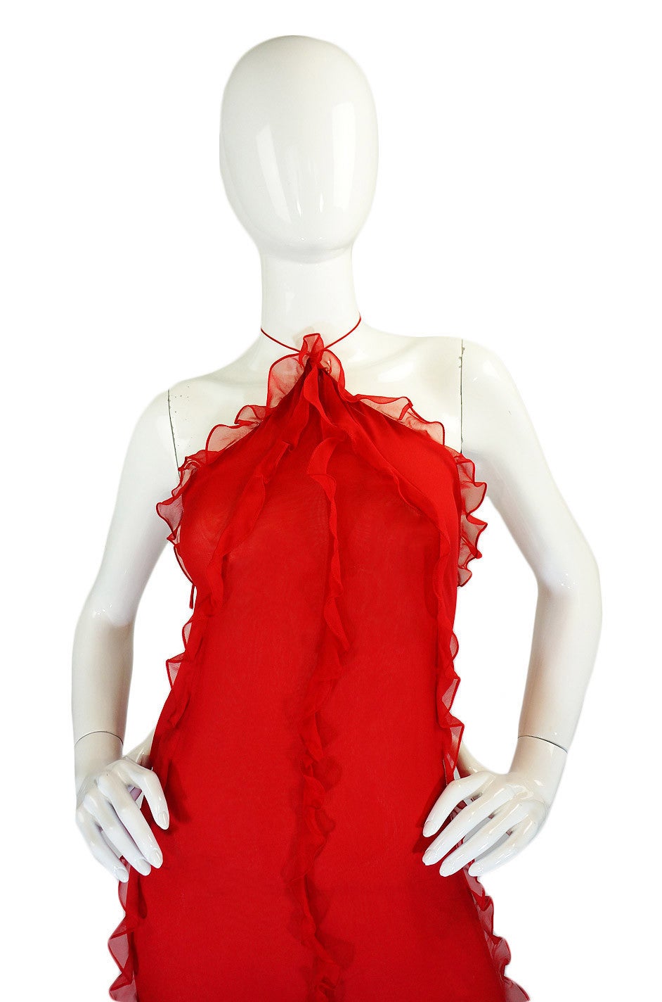 1970s Silk Chiffon Ruffled Bill Blass Halter Dress In Excellent Condition For Sale In Rockwood, ON