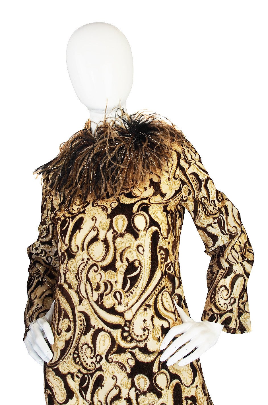 1960s Feather & Metallic Silk & Velvet Bill Blass Dress In Excellent Condition In Rockwood, ON