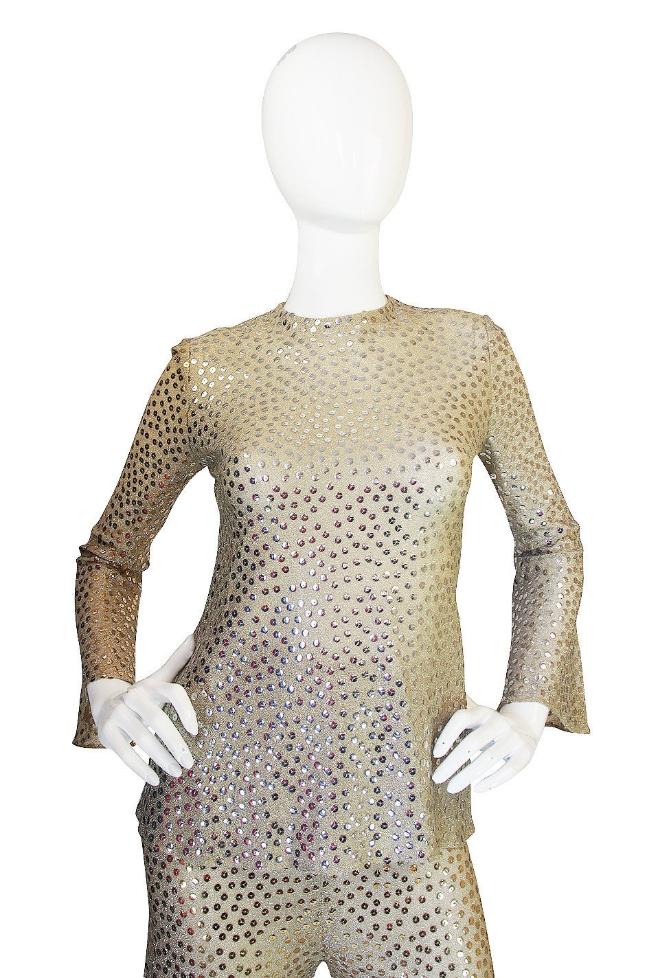 Women's 1960s Mollie Parnis Silk & Sequin Gold Flared Pant Set