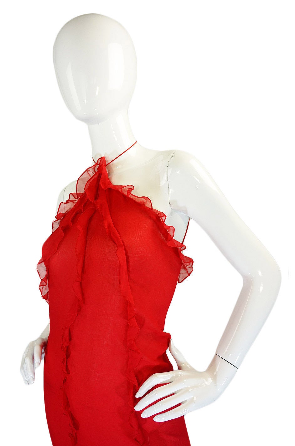 Women's 1970s Silk Chiffon Ruffled Bill Blass Halter Dress For Sale