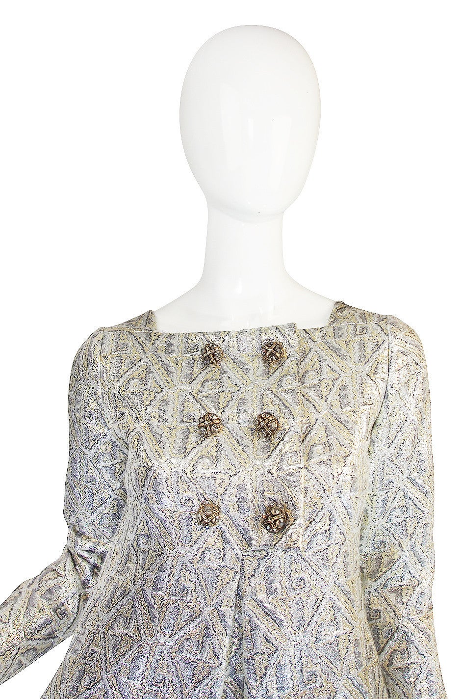 Women's 1960s Malcolm Starr Silver Metallic Brocade Dress