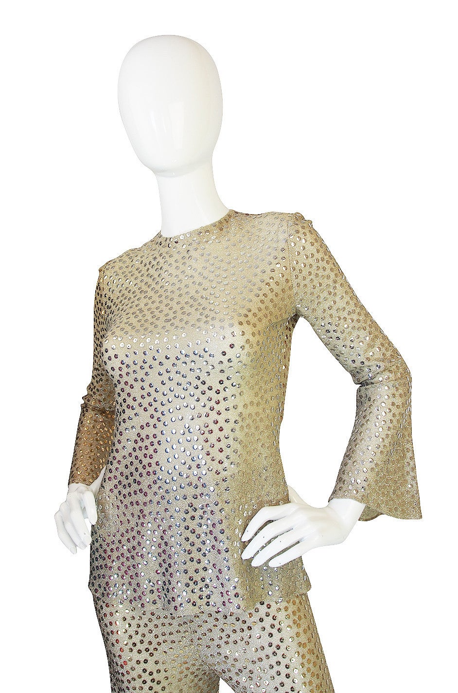 1960s Mollie Parnis Silk and Sequin Gold Flared Pant Set at 1stDibs