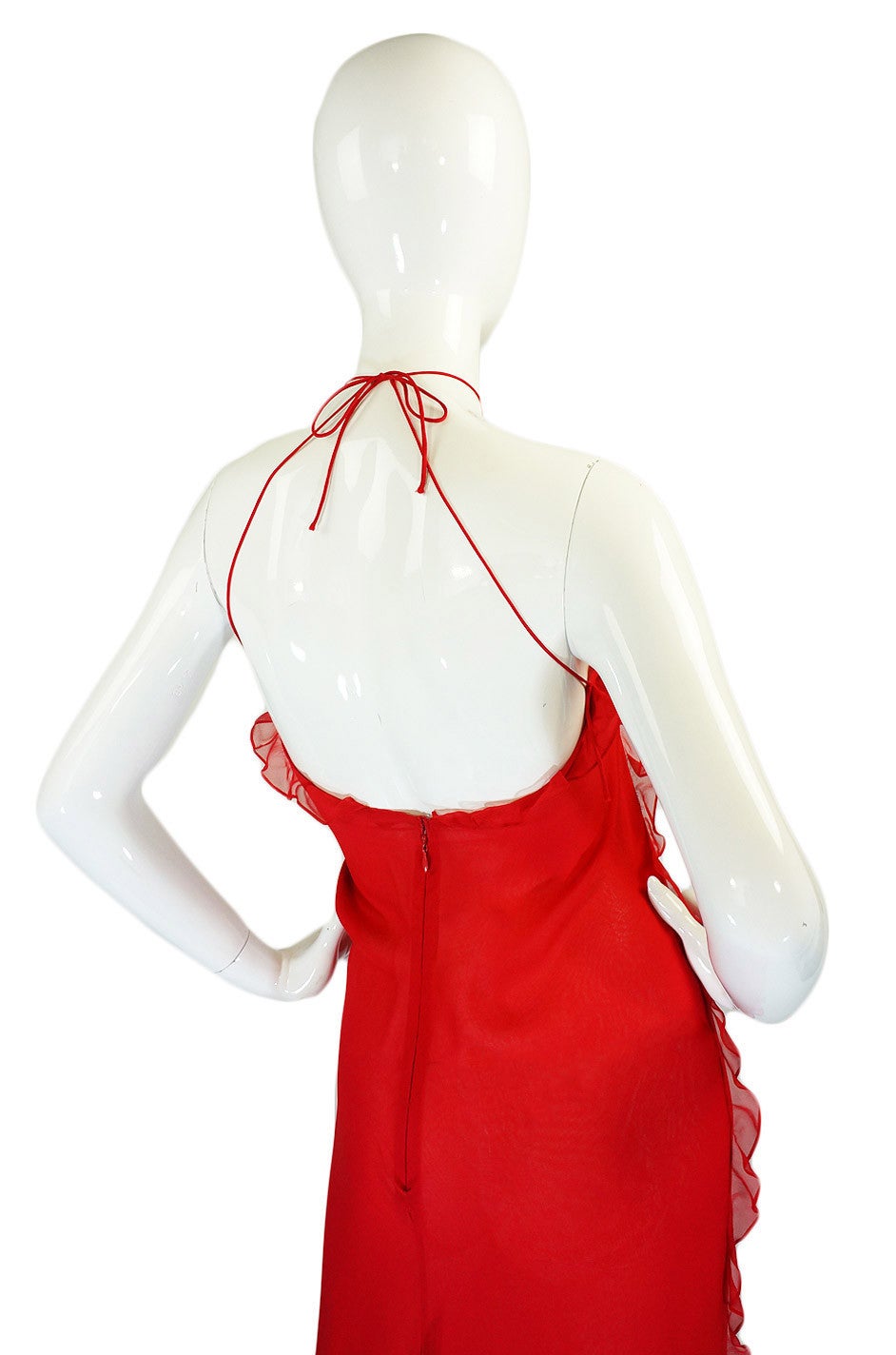 1970s Silk Chiffon Ruffled Bill Blass Halter Dress For Sale 1