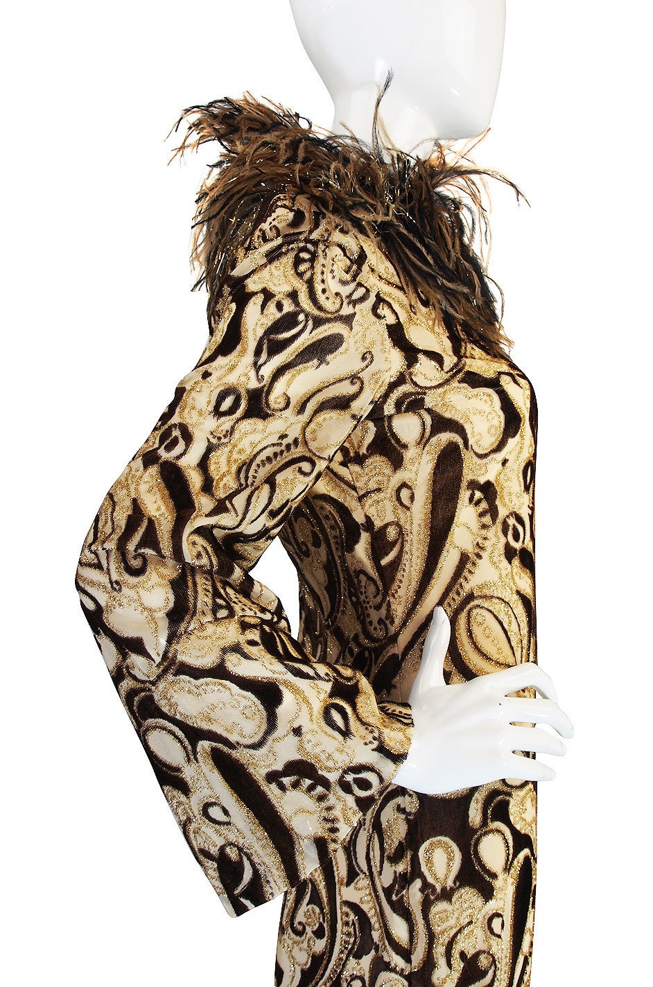 Women's 1960s Feather & Metallic Silk & Velvet Bill Blass Dress