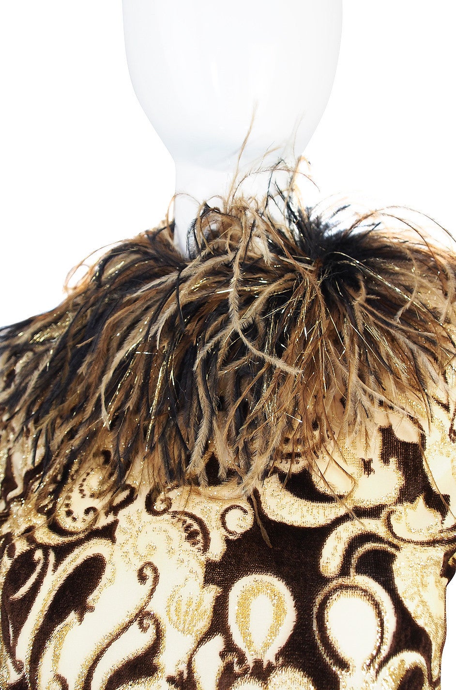 1960s Feather & Metallic Silk & Velvet Bill Blass Dress 1