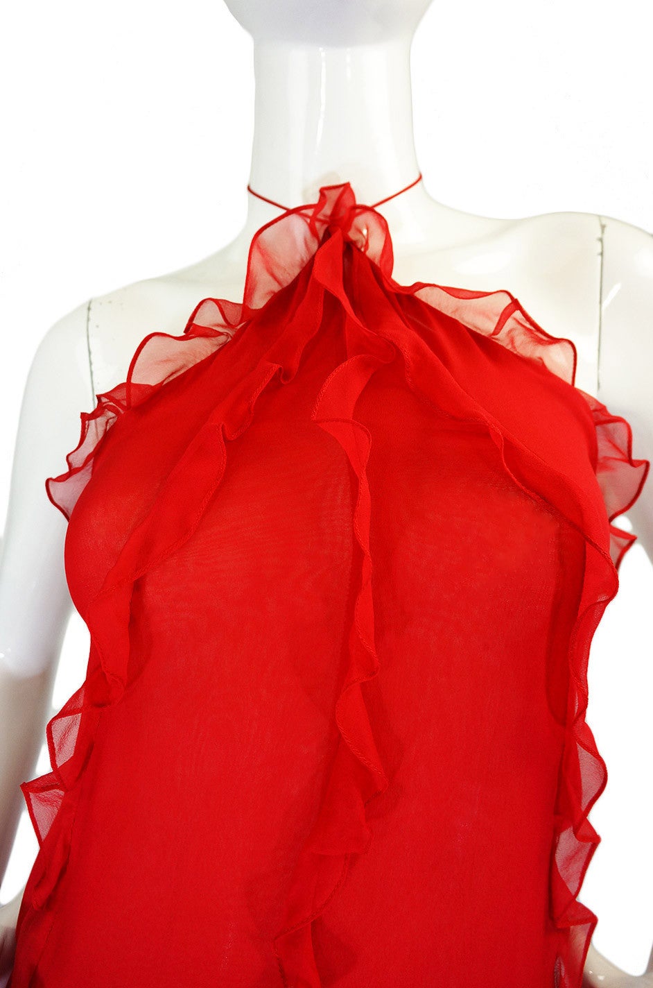 1970s Silk Chiffon Ruffled Bill Blass Halter Dress For Sale 3