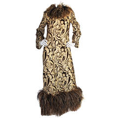 1960s Feather & Metallic Silk & Velvet Bill Blass Dress