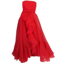 1960s Strapless Ruffled Silk Organza Sarmi Dress