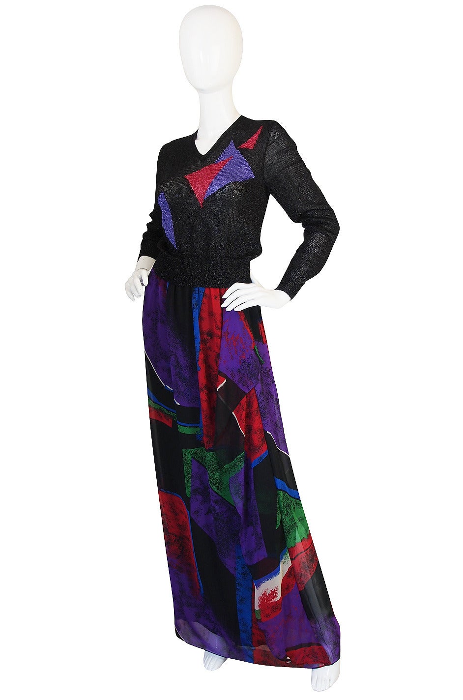 Incredible 1970s Hanae Mori Silk Chiffon Skirt & Knit Top In Excellent Condition In Rockwood, ON