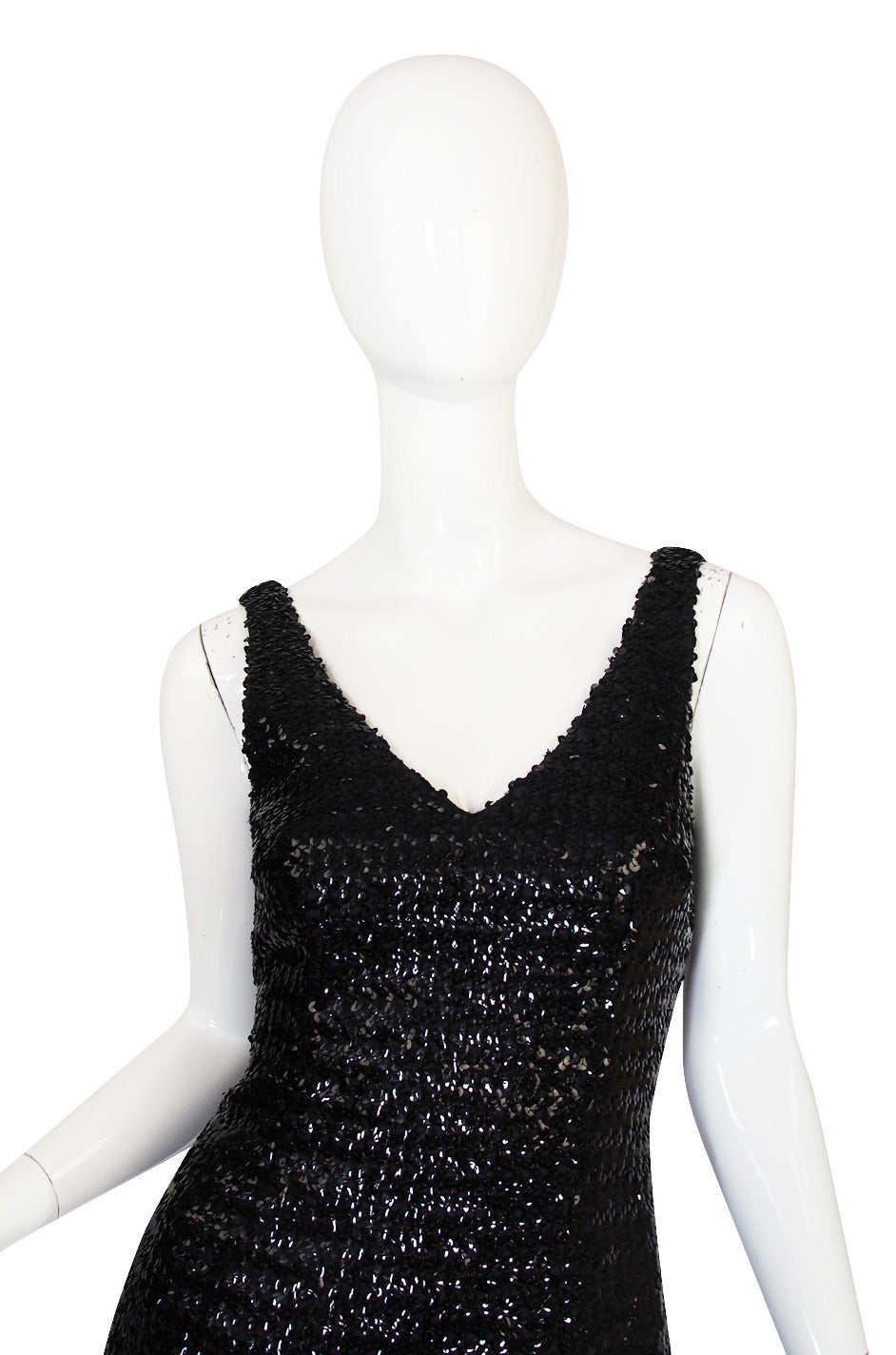 1970s Glossy Black Sequin Donald Brooks Dress In Excellent Condition For Sale In Rockwood, ON
