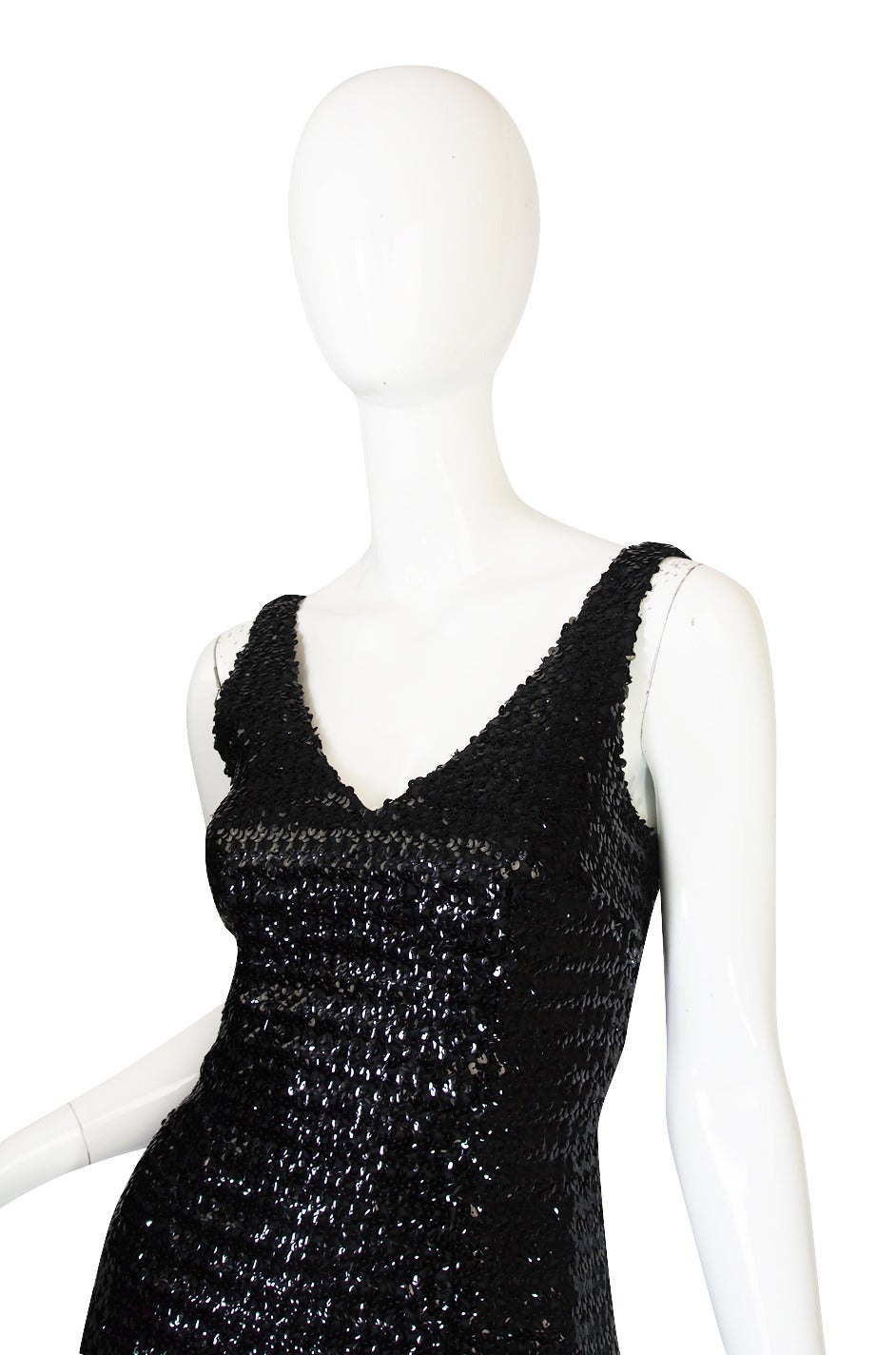 Women's 1970s Glossy Black Sequin Donald Brooks Dress For Sale