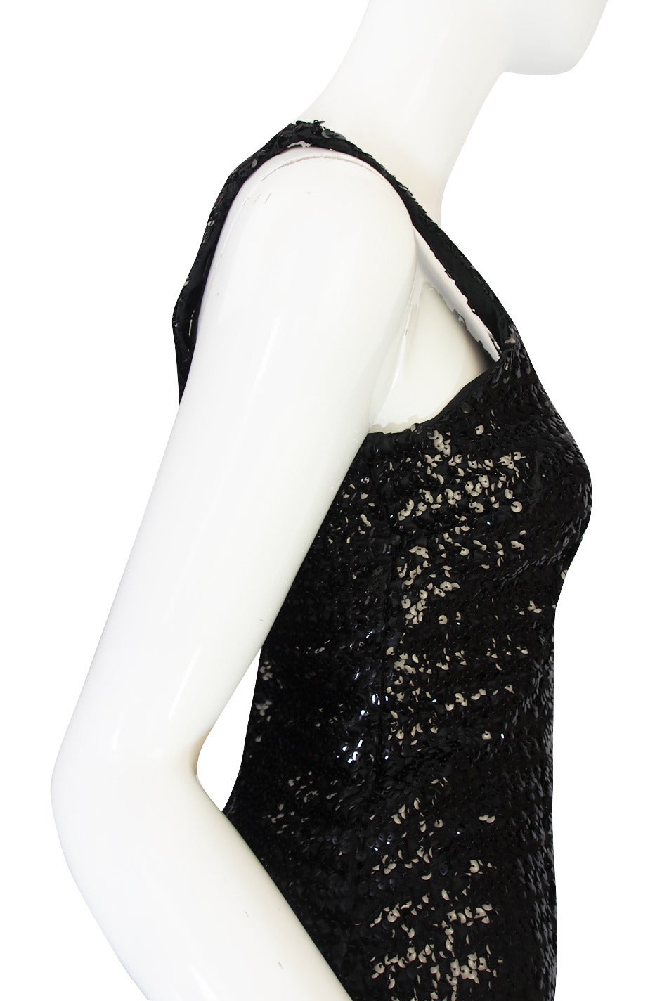 1970s Glossy Black Sequin Donald Brooks Dress For Sale 1