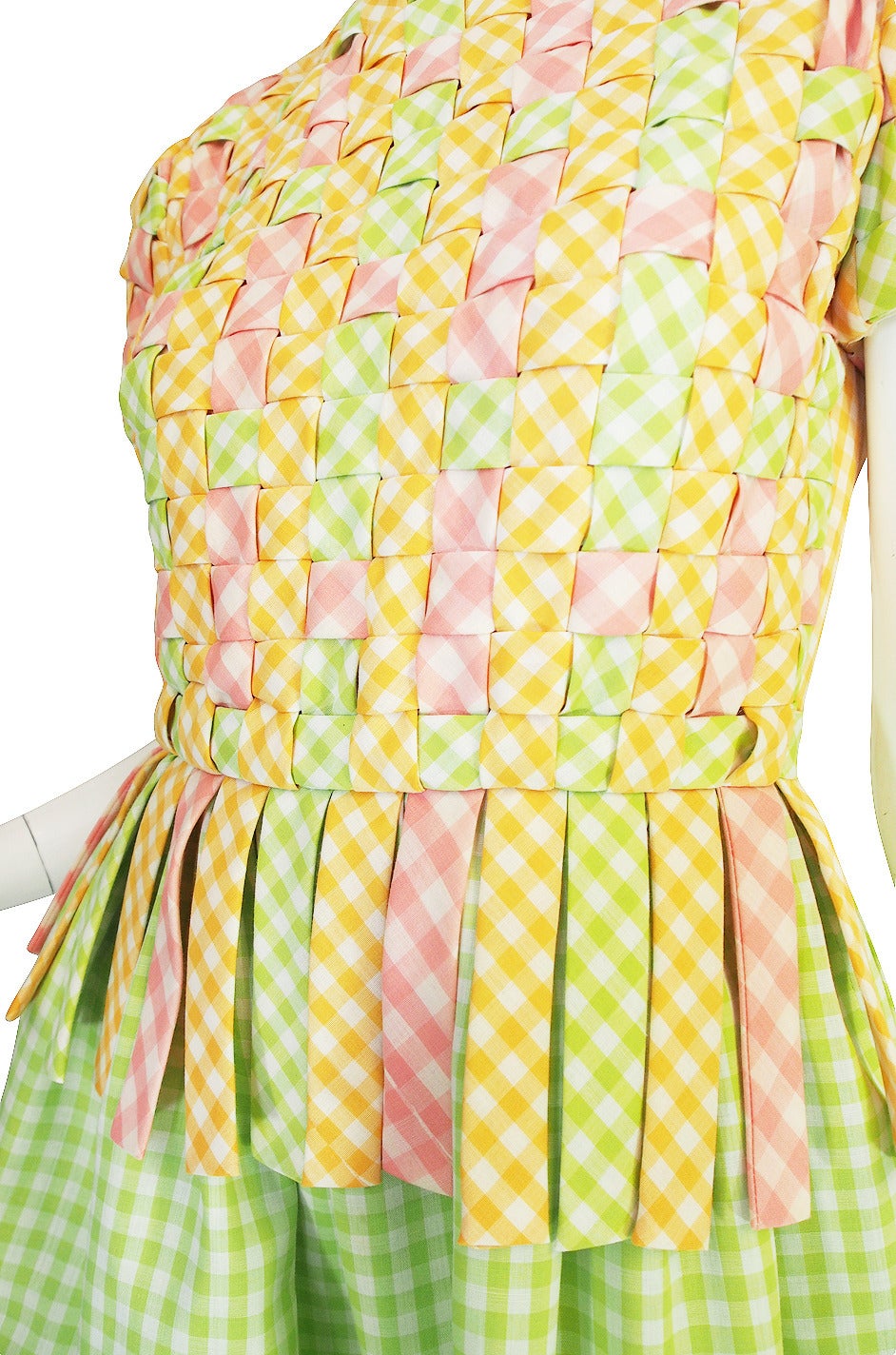 1960s Woven Front Gingham Donald Brooks Dress For Sale 2