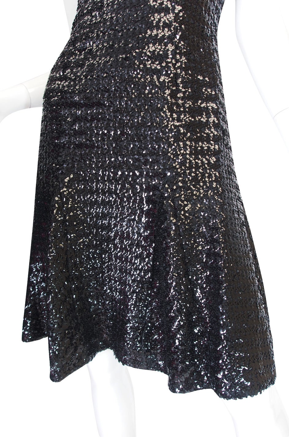 1970s Glossy Black Sequin Donald Brooks Dress For Sale 2