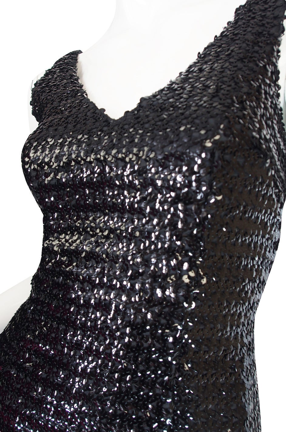 1970s Glossy Black Sequin Donald Brooks Dress For Sale 3