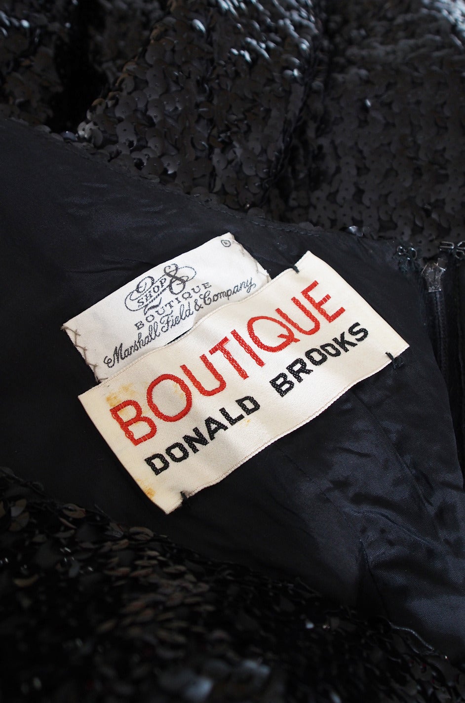 1970s Glossy Black Sequin Donald Brooks Dress For Sale 4