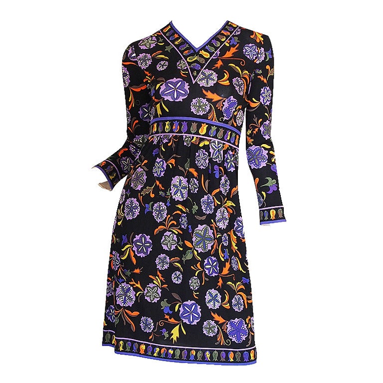 1960s Black Print Silk Jersey Emilio Pucci Dress For Sale