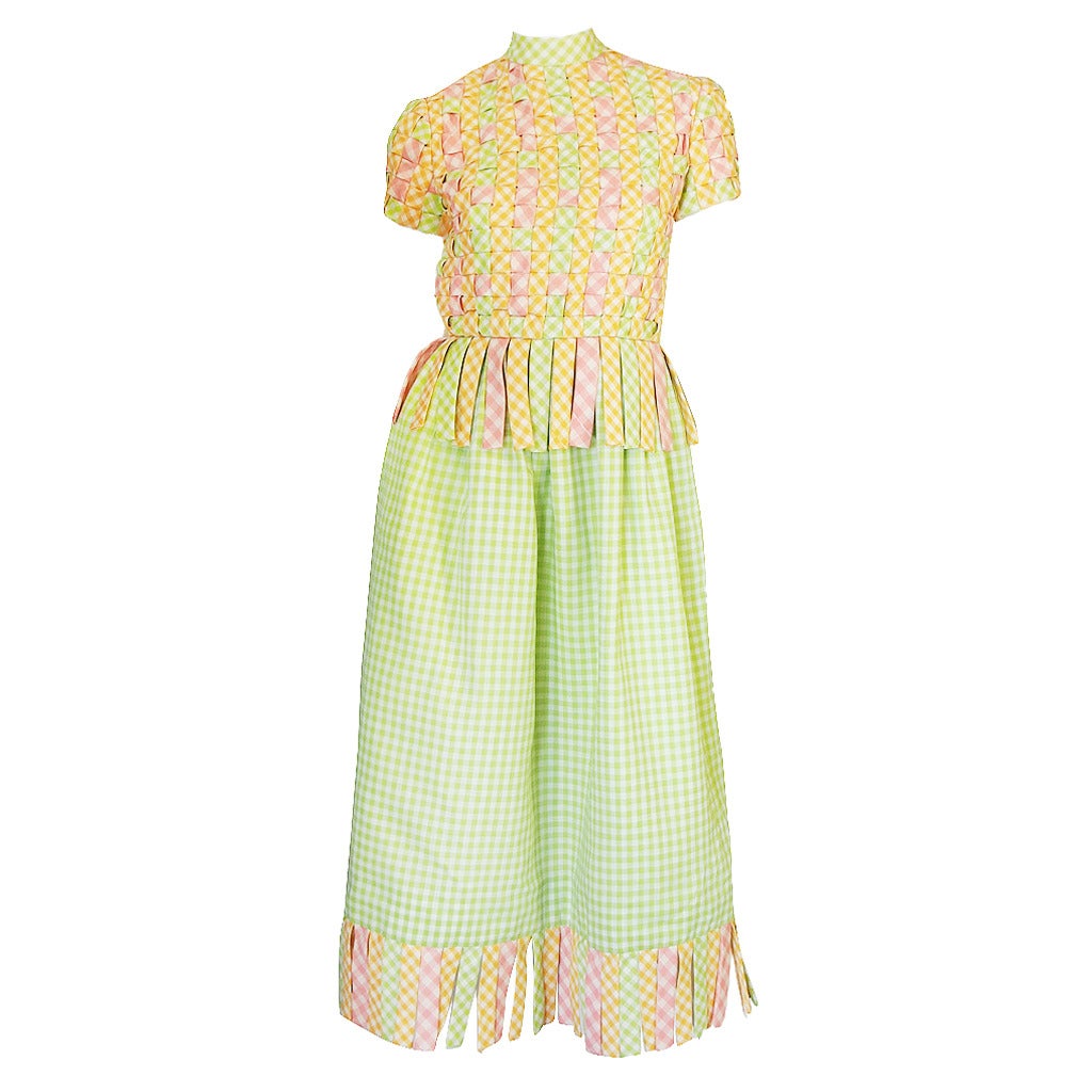 1960s Woven Front Gingham Donald Brooks Dress For Sale