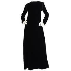 1970s Black Velvet & Braid Yves Saint Laurent Dress