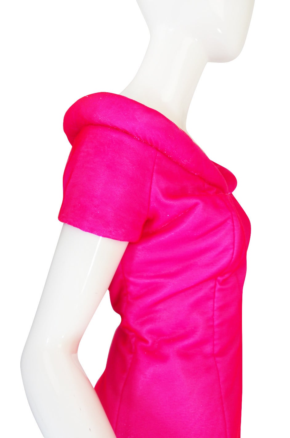 1990s Neon Pink Velvet Padded Rifat Ozbek Dress 1