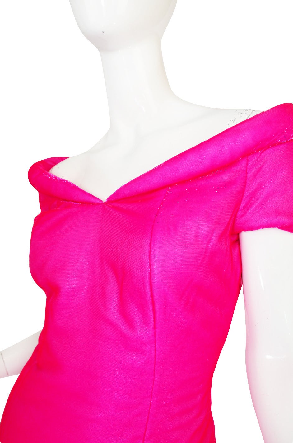 1990s Neon Pink Velvet Padded Rifat Ozbek Dress 4