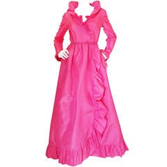 1970s Pink Ruffle Silk Taffeta Mollie Parnis Gown 9