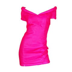 1990s Neon Pink Velvet Padded Rifat Ozbek Dress 8
