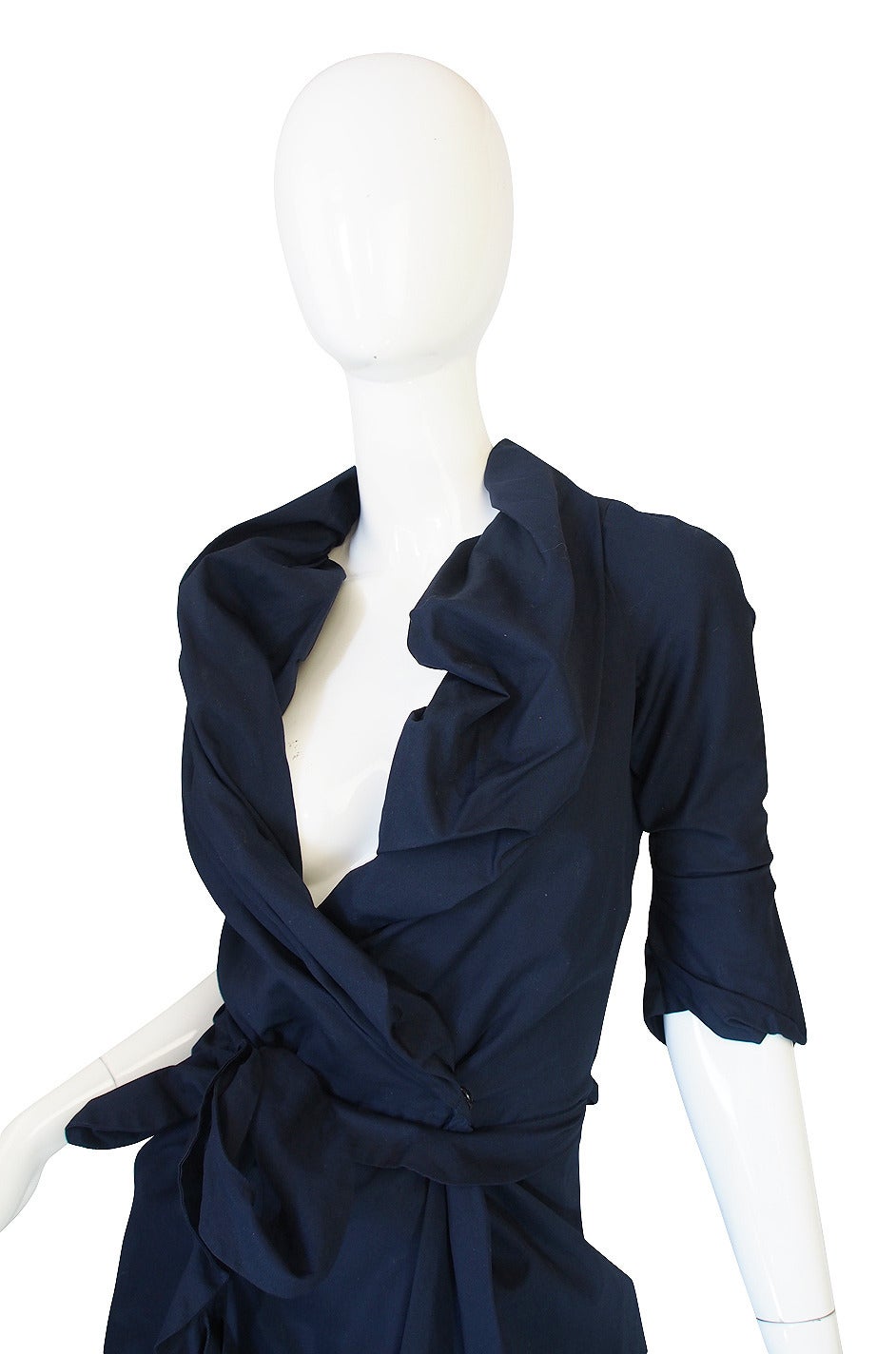 1990s Vivienne Westwood Deep Blue Cotton Wrap Dress In Excellent Condition In Rockwood, ON