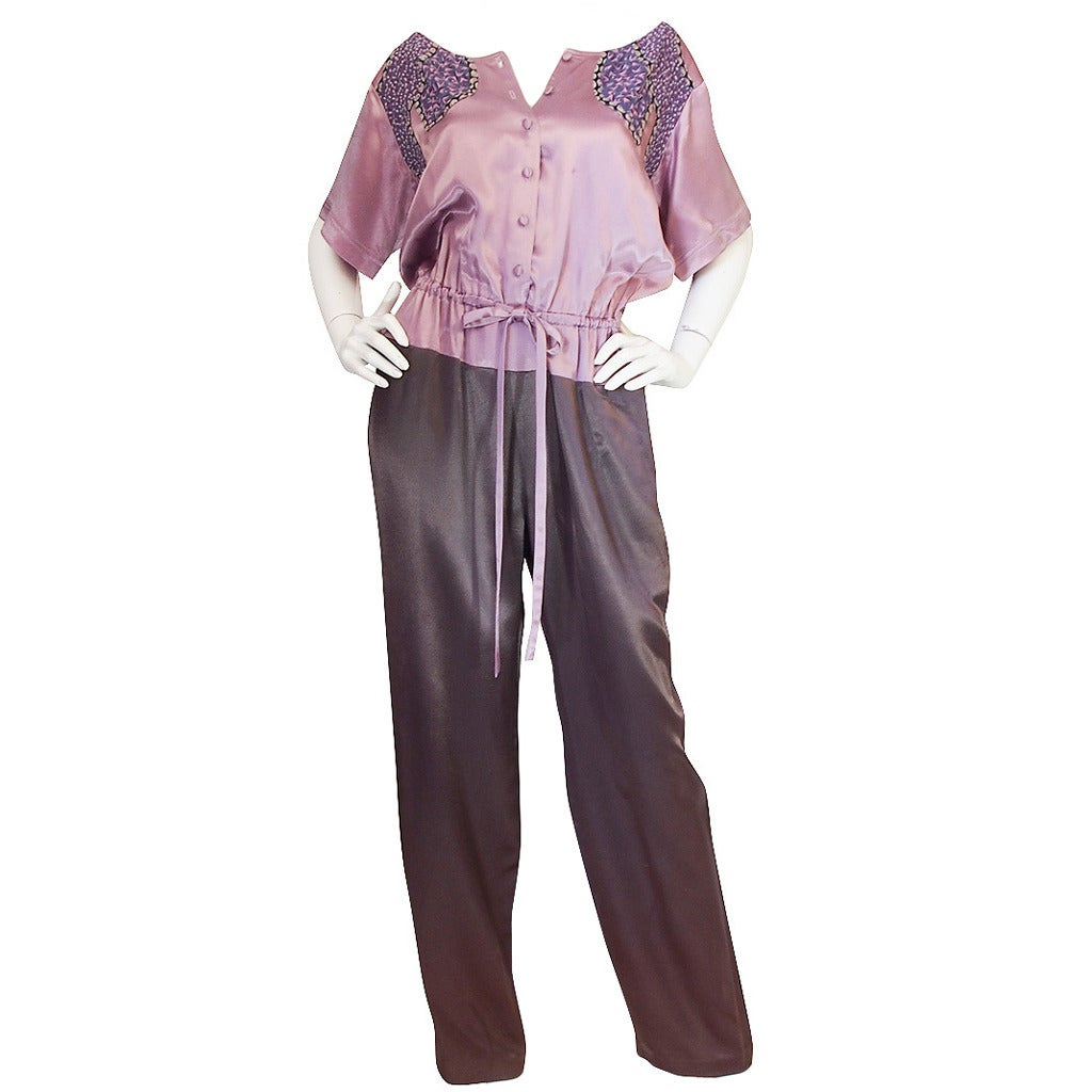 1970s Koos Van Der Akken Silk Satin Jumpsuit For Sale