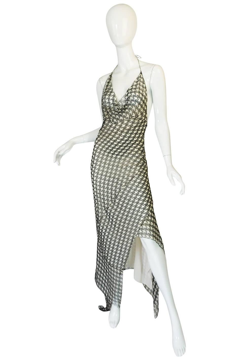 Gray Early 2000s Galliano for Dior Check Silk Chiffon Bias Cut Dress