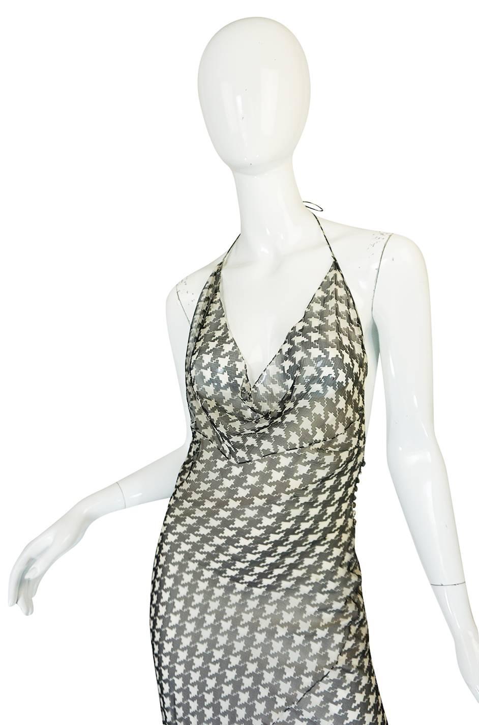 Women's Early 2000s Galliano for Dior Check Silk Chiffon Bias Cut Dress